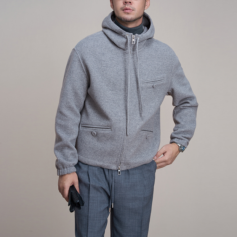 非城【含10%羊绒双面羊毛】秋冬老钱风厚款时尚连帽夹克保暖男外套