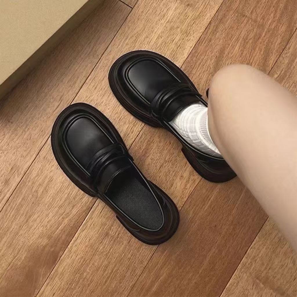 D增高英伦风百搭乐福鞋夏季厚底复古圆头2025新款一脚蹬女jk女鞋