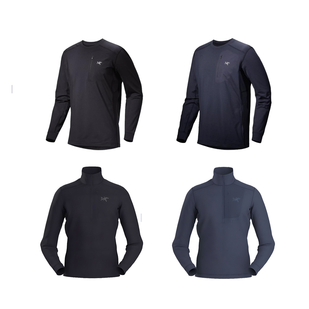 Arcteryx 始祖鸟 Rho LT Zip 纯色logo印花抓绒长袖tee