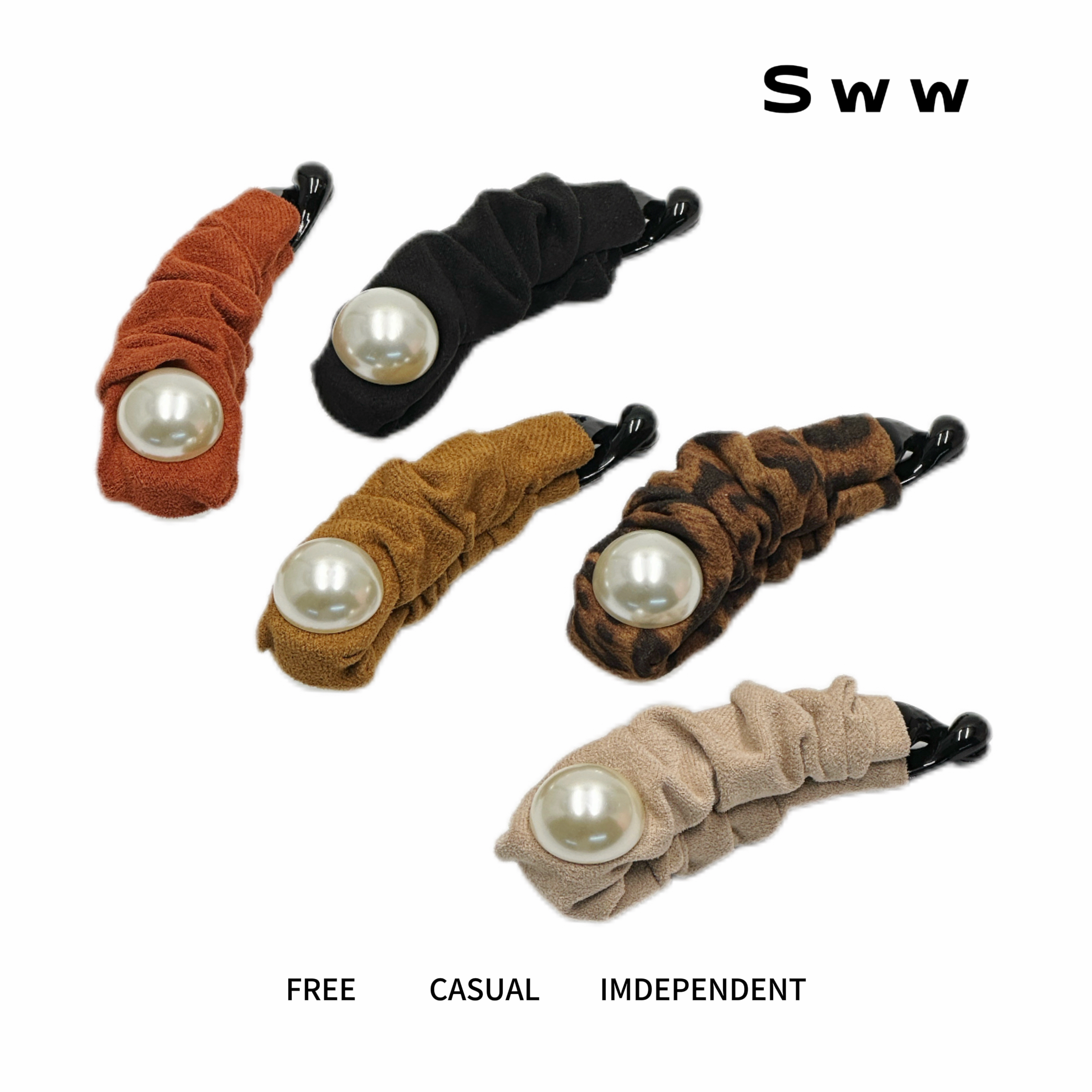 SWW气质珠珠鹿皮绒高马尾网红百搭增高颅顶香蕉夹简约抓夹