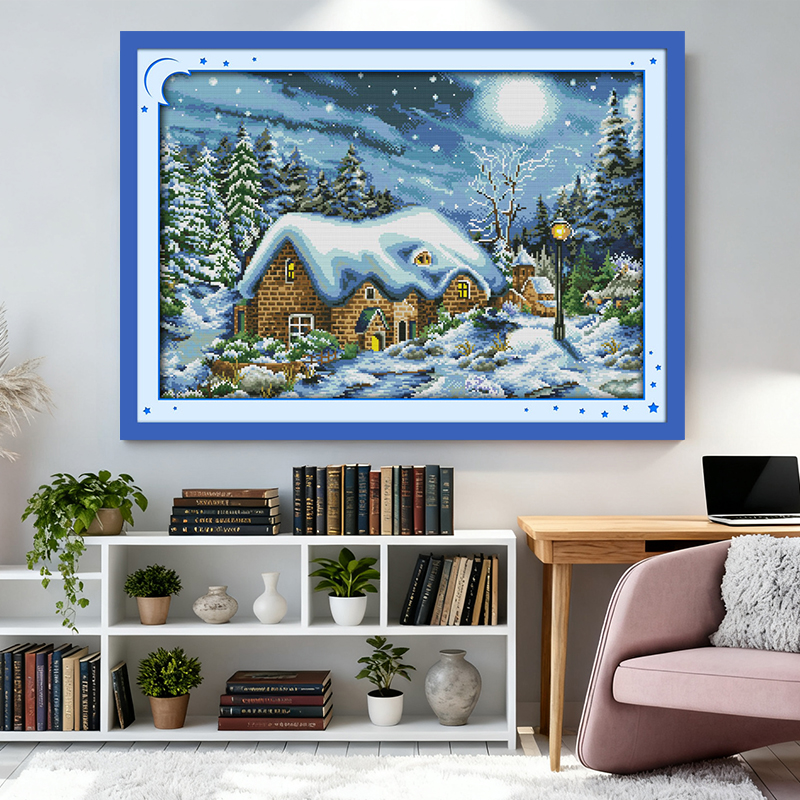 【F178最美的雪夜】 十字绣2025新款棉线印花卧室刺绣挂画风景画