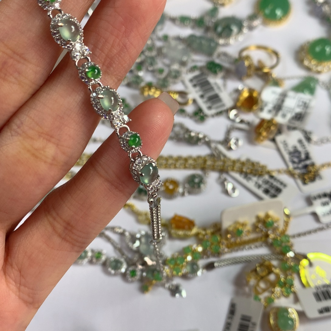 翡翠银S925镶嵌戒指手链