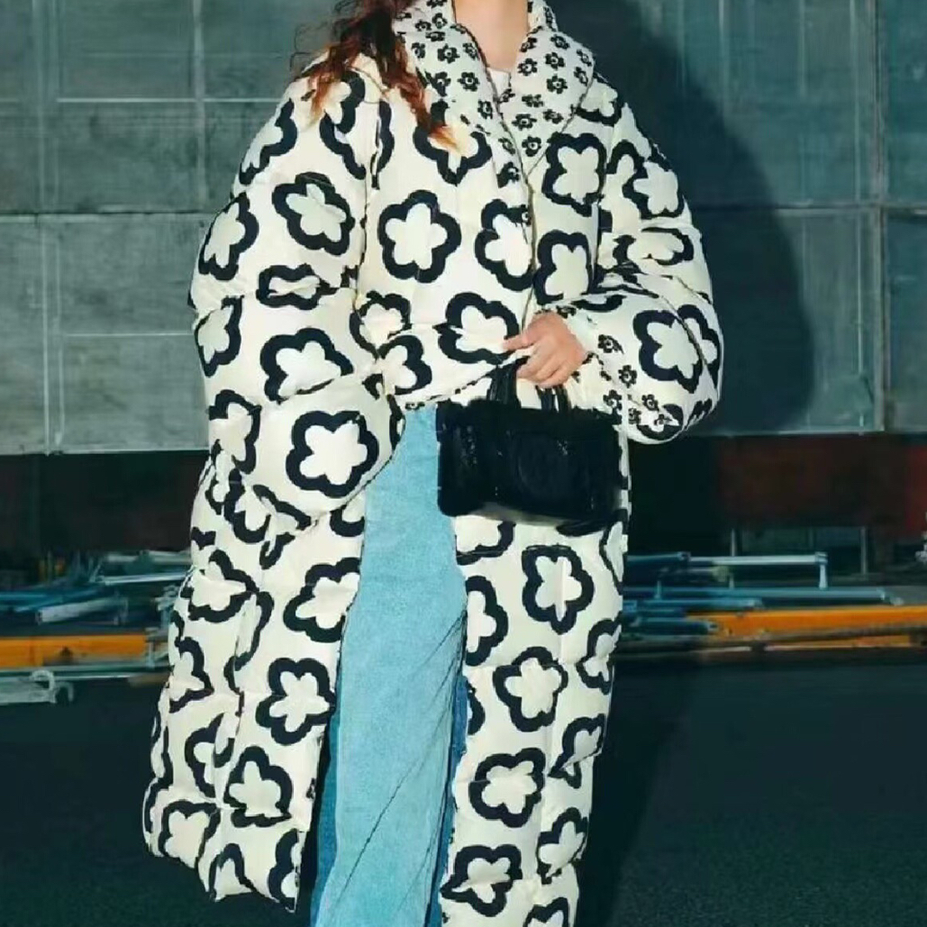 99新 TORY BURCH/汤丽柏琦 长款花朵印花羽绒服/XS码/D01931