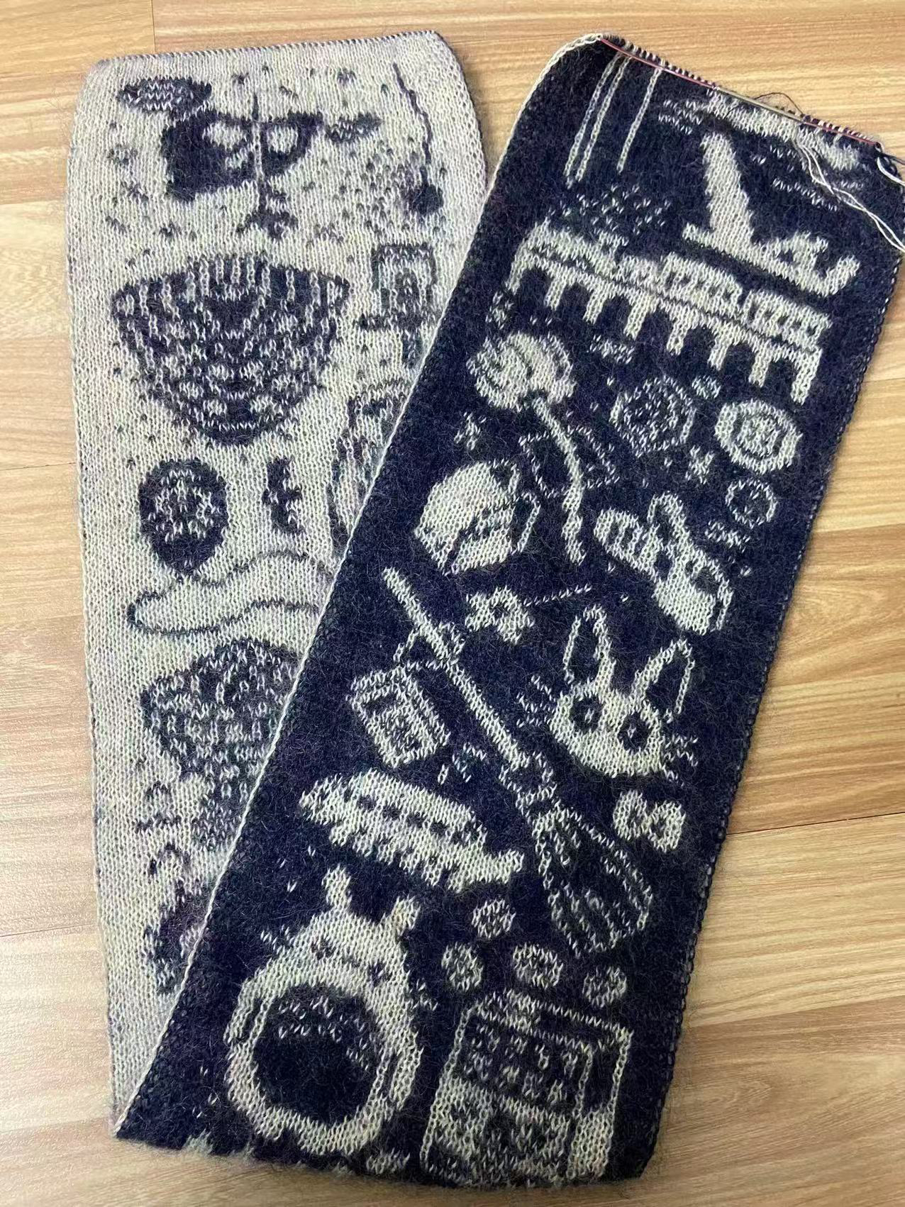 木兰阁真丝马海毛双面双色提花《龙猫围巾》-非成品