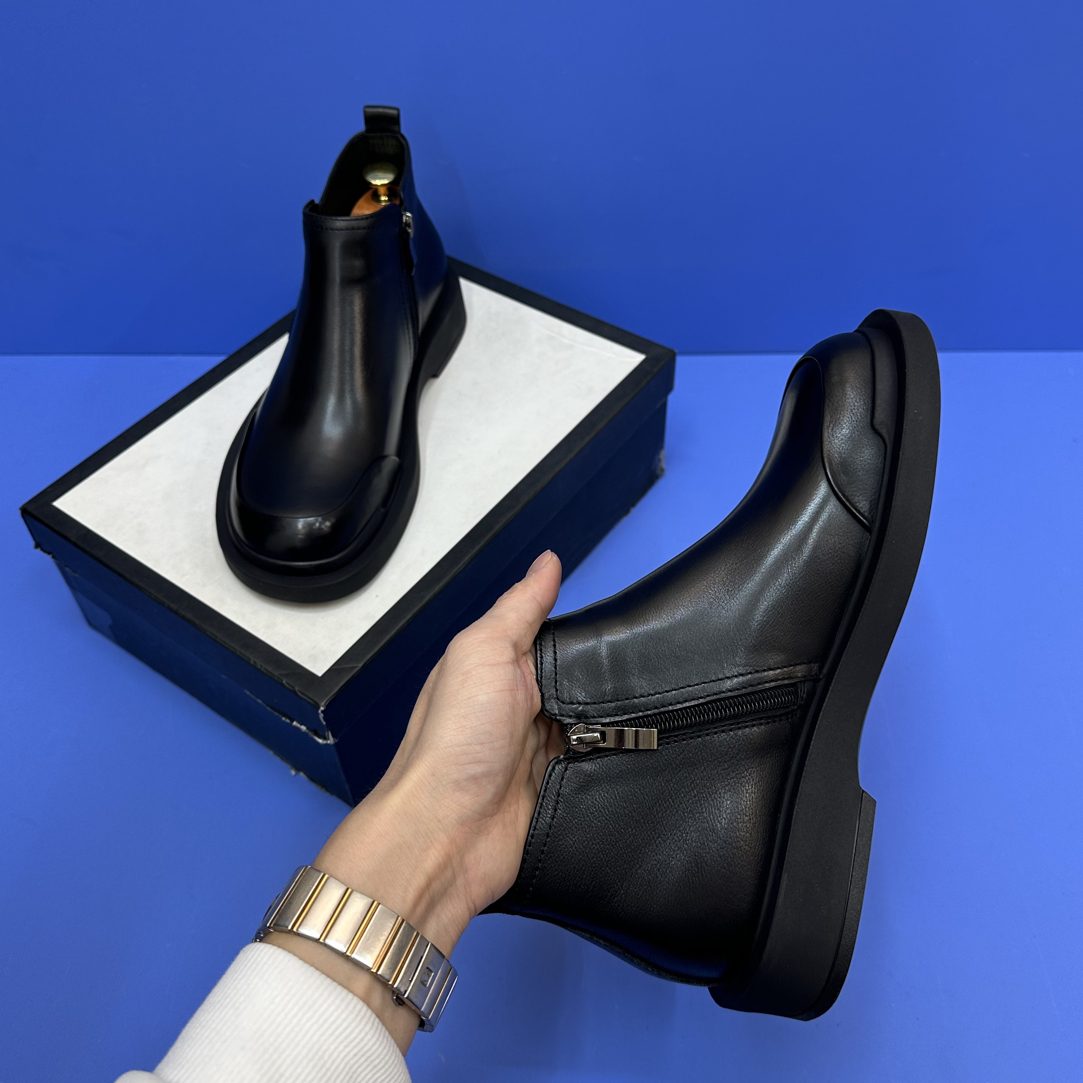 男士马丁靴秋冬靴子冬季真皮百搭厚底休闲黑色低跟侧拉链简约男鞋