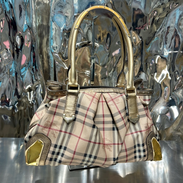 95新 BURBERRY/博柏利 淡黄色 战马 手提单肩 战马