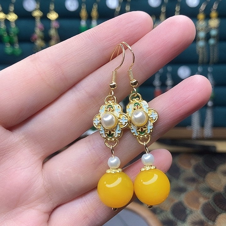 石英质玉耳钉银S925镶嵌