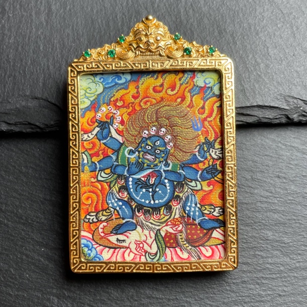 六臂大黑天热贡手工唐卡(银)38×53