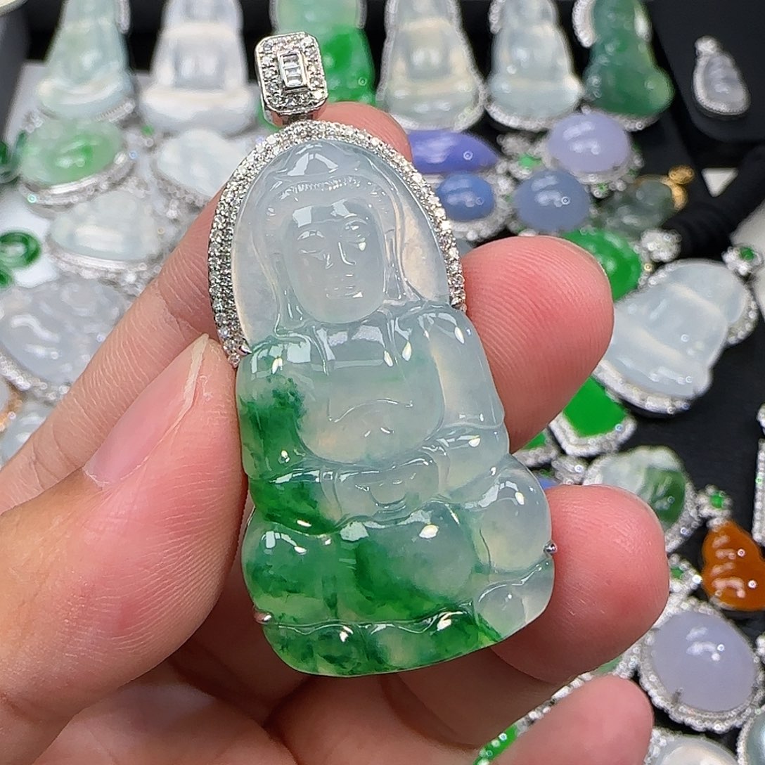 翡翠18K金镶嵌颈饰京****肉天然翡翠