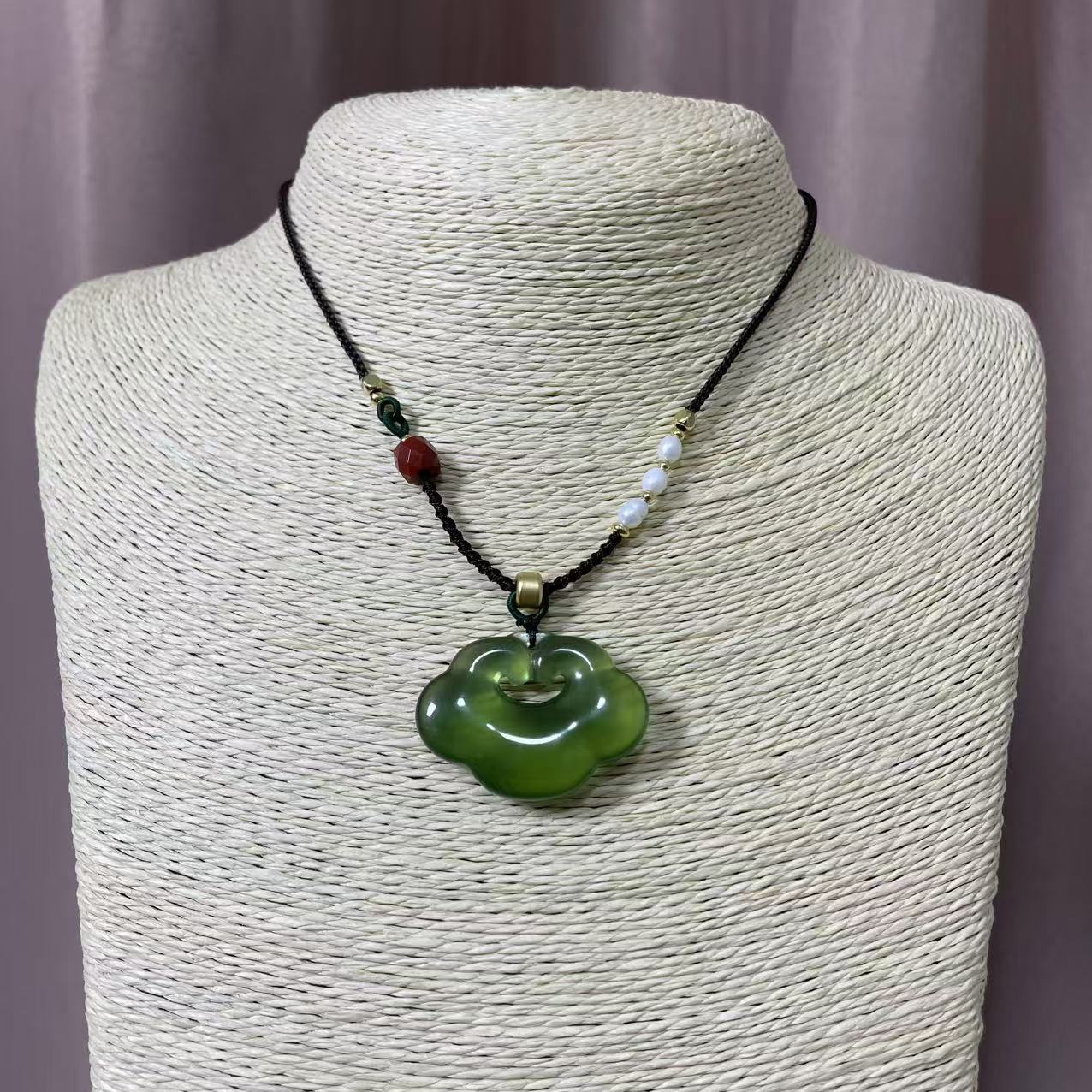 【碧云】岫玉180祥云如意锁吊坠