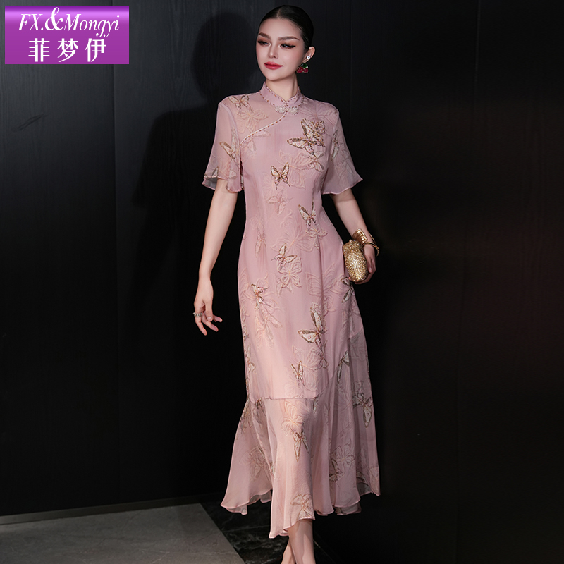 菲梦伊100桑蚕丝新款时尚连衣裙66047