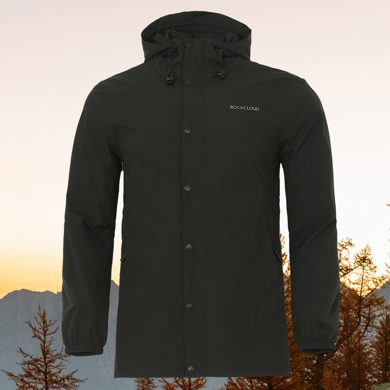 RockCloud/岩云新款户外登山防风防水透气中长款男士连帽冲锋衣