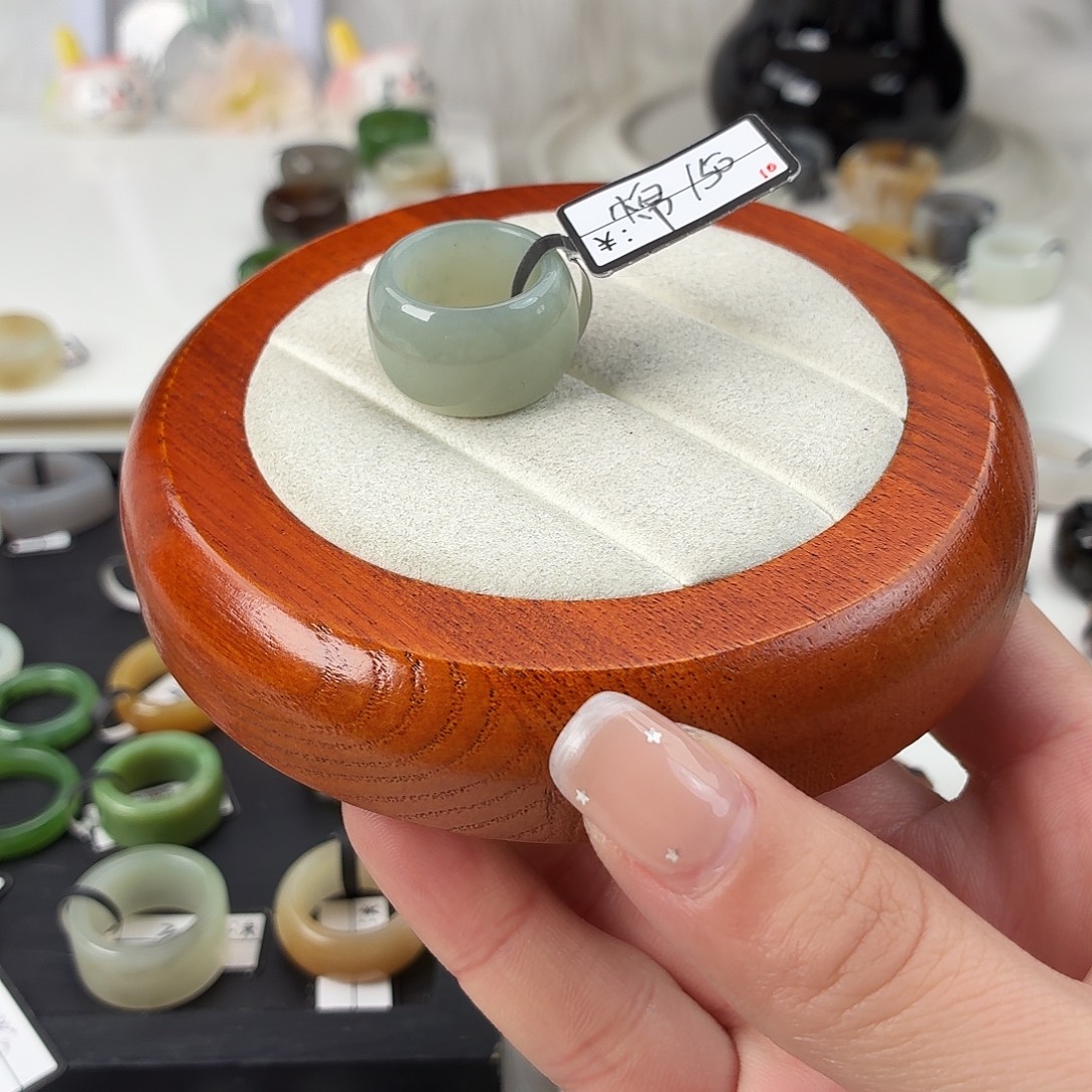 和田玉未镶嵌戒指Q44奶蓝墩墩内径15.5