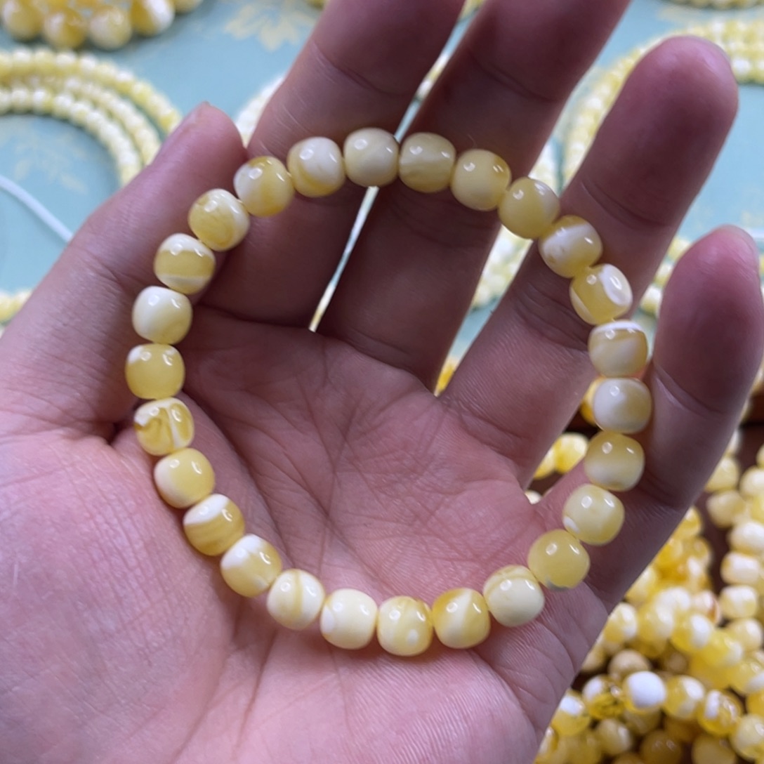 蜜蜡未镶嵌珠宝奇石8mm浓腊瓷白腰花