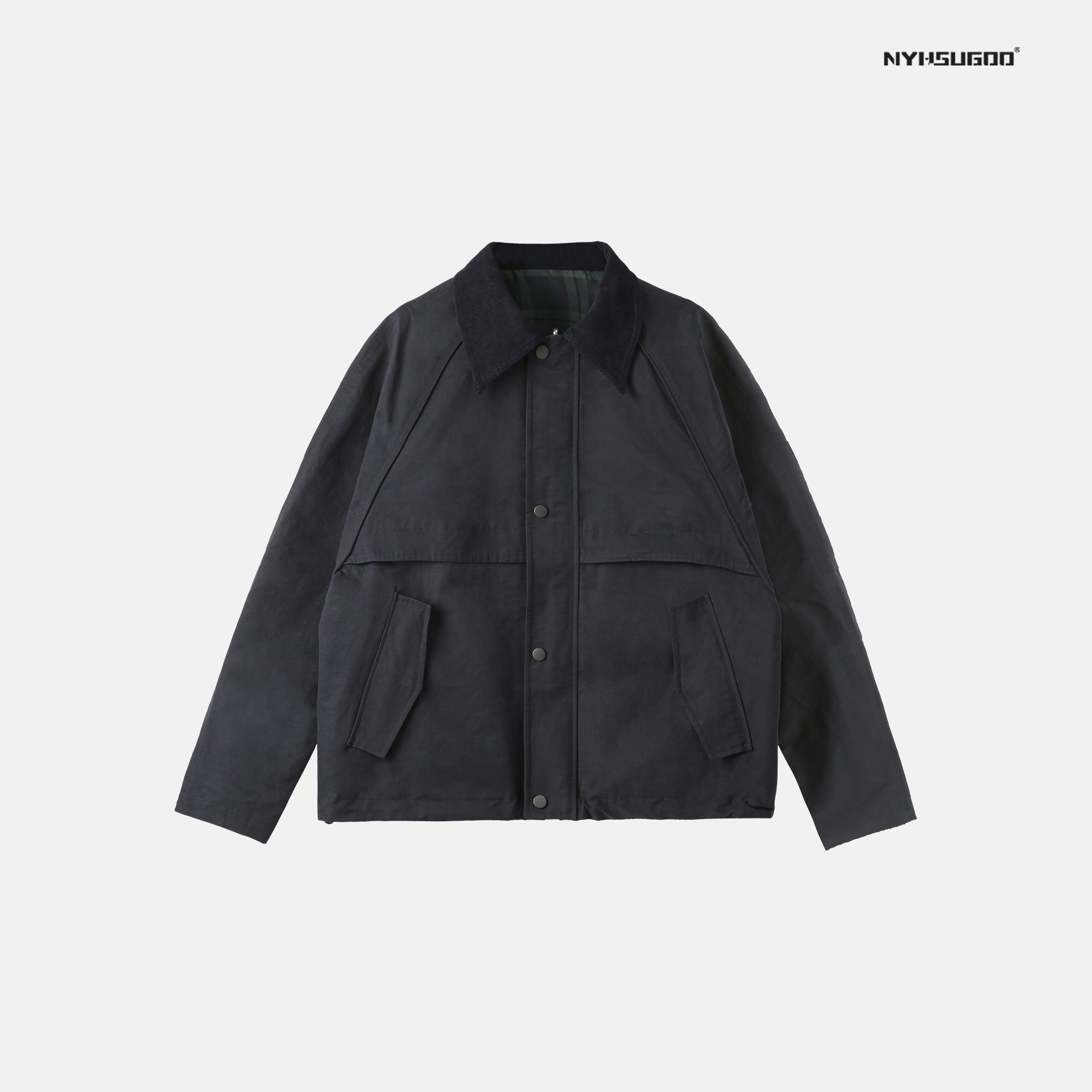 NYHSUGOO/南乙3316早秋男士复古两面穿翻领夹克简约韩系拼接外套