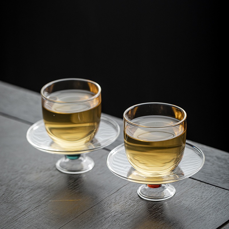 新款仿宋复古茶杯主人杯品茗杯茶盏中式耐热透明玻璃高脚清酒杯