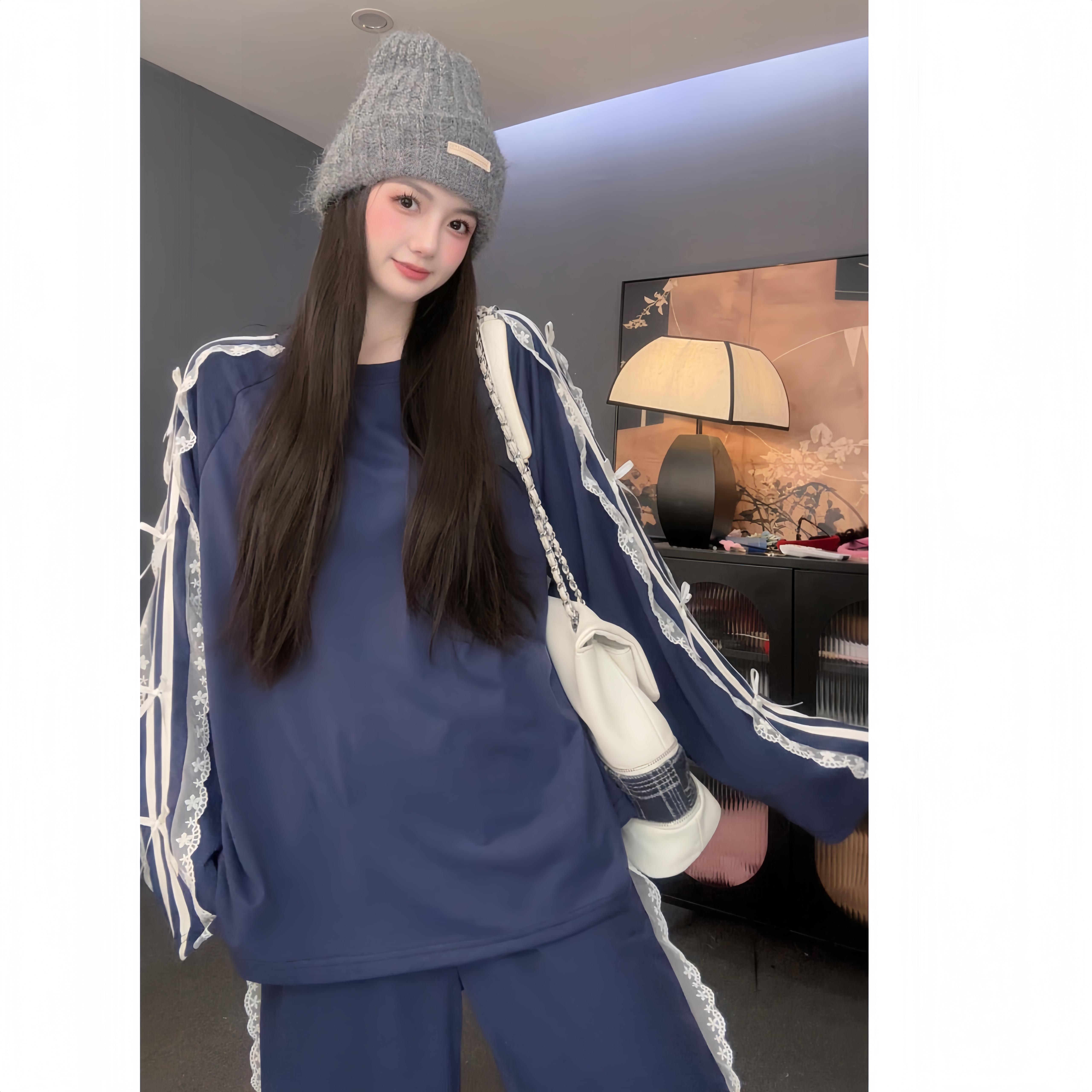 【重工蕾丝】设计云朵棉长袖家居服套装春秋季可外穿条纹睡衣女