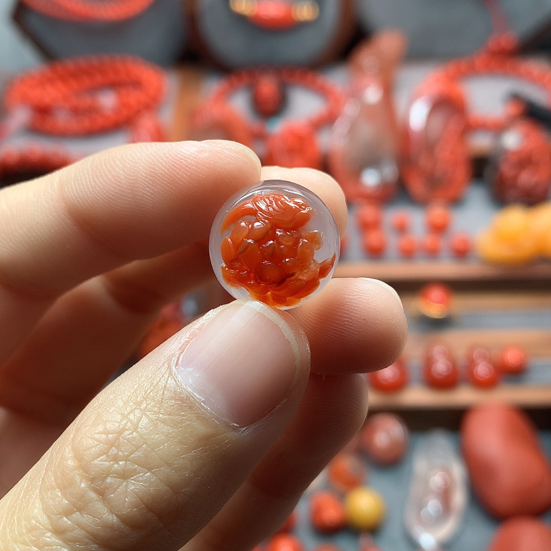 南红玛瑙1未镶嵌冰飘花鸟单珠