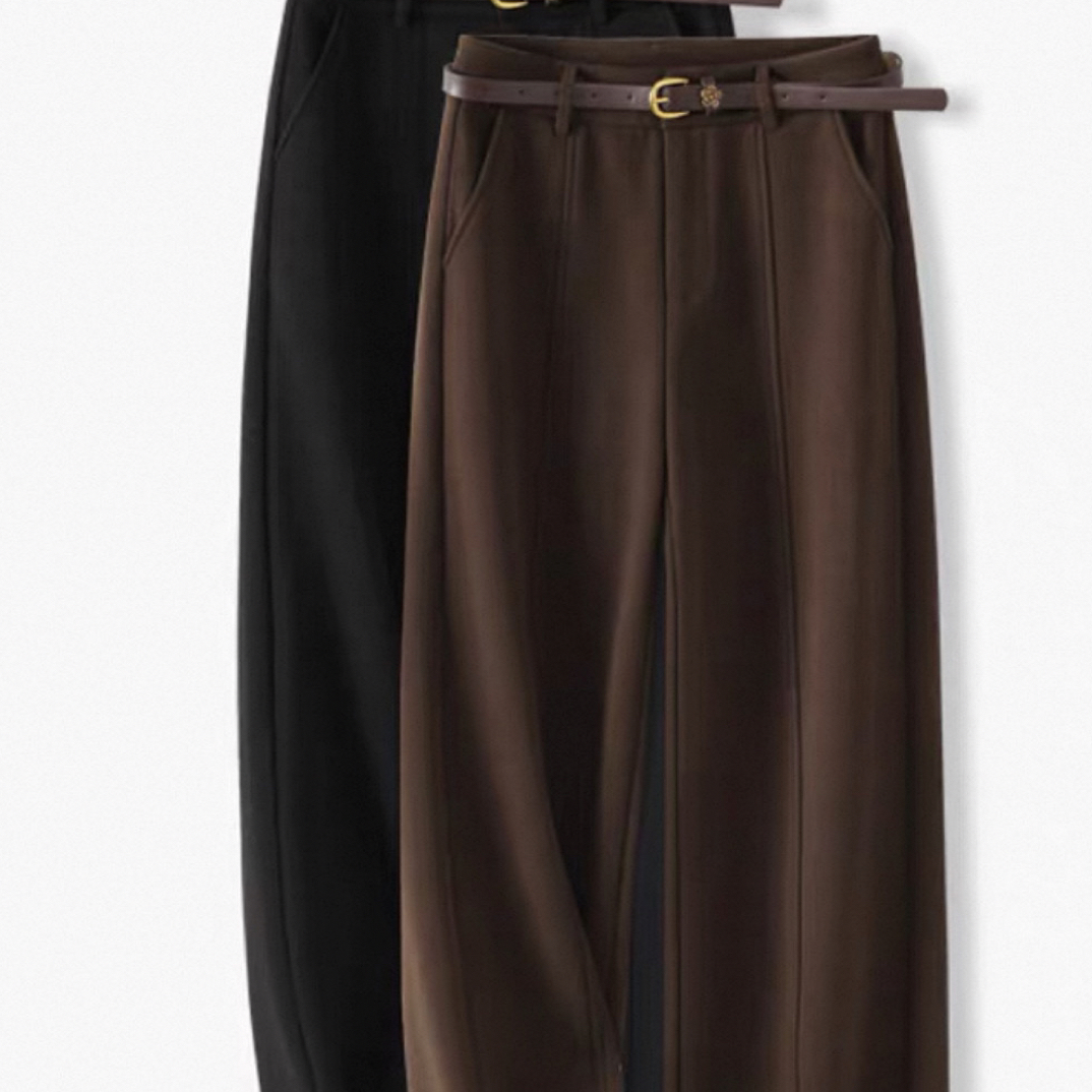 899裤98毛呢窄版阔腿裤女冬加厚显瘦垂感休闲裤百搭西装裤直筒裤