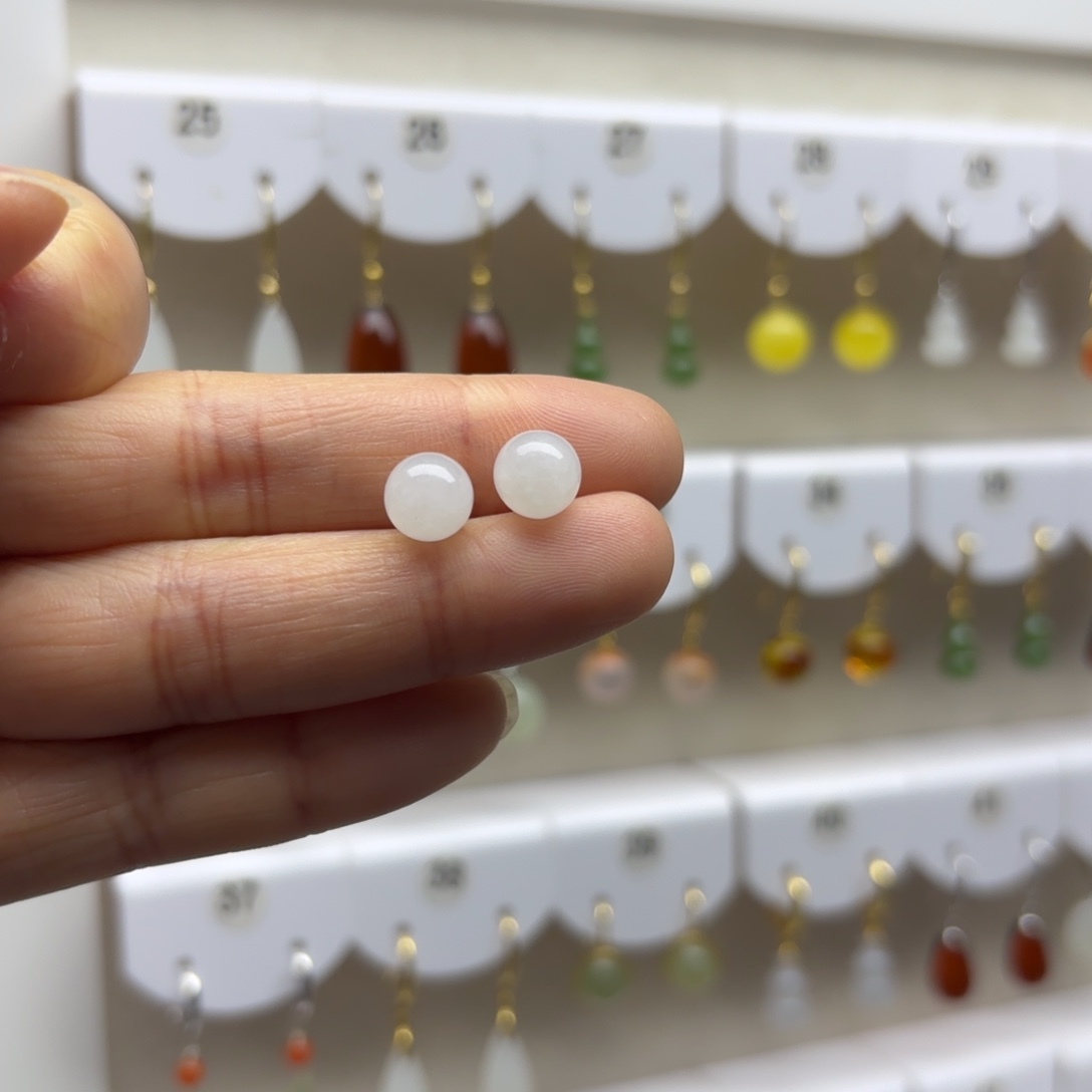 和田玉银S925镶嵌耳饰