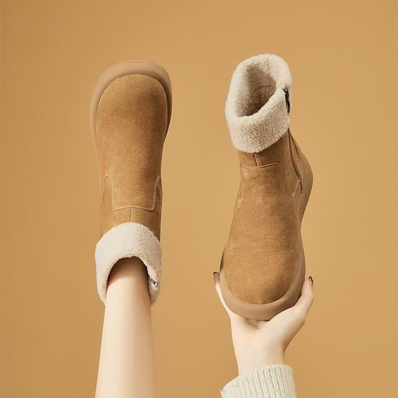 【品牌补贴】雪地靴新款冬季新款圆头时尚百绒加厚保暖厚底棉靴 