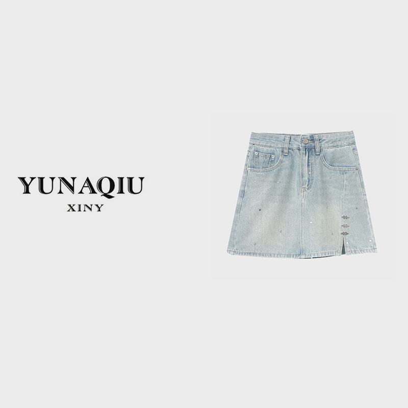 YUNAQIU夏季休闲时尚百搭女士宽松毛边直筒潮流短水洗牛仔裤-8026