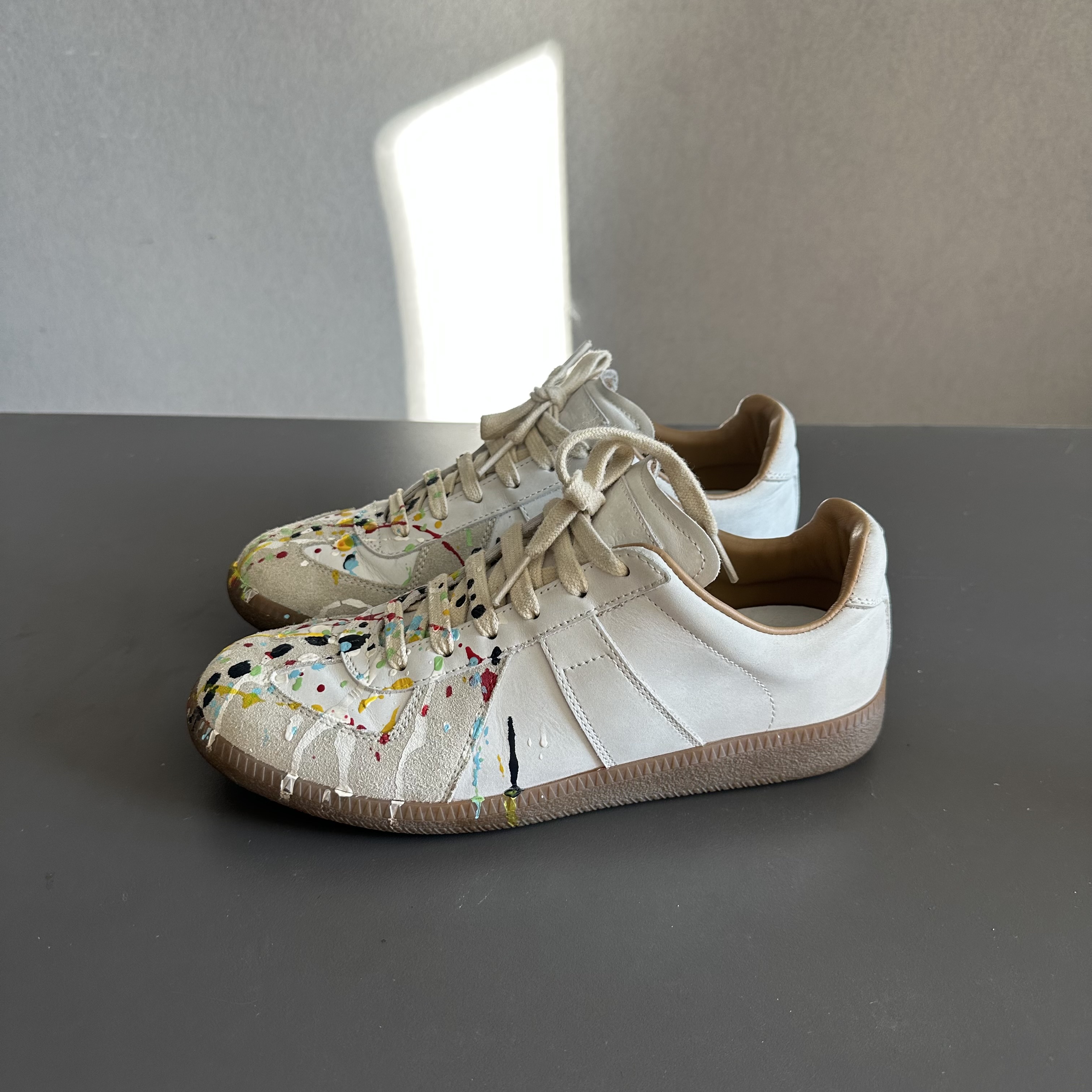 99新 Maison Margiela/梅森马吉拉 马吉拉白色泼墨德训鞋 38码