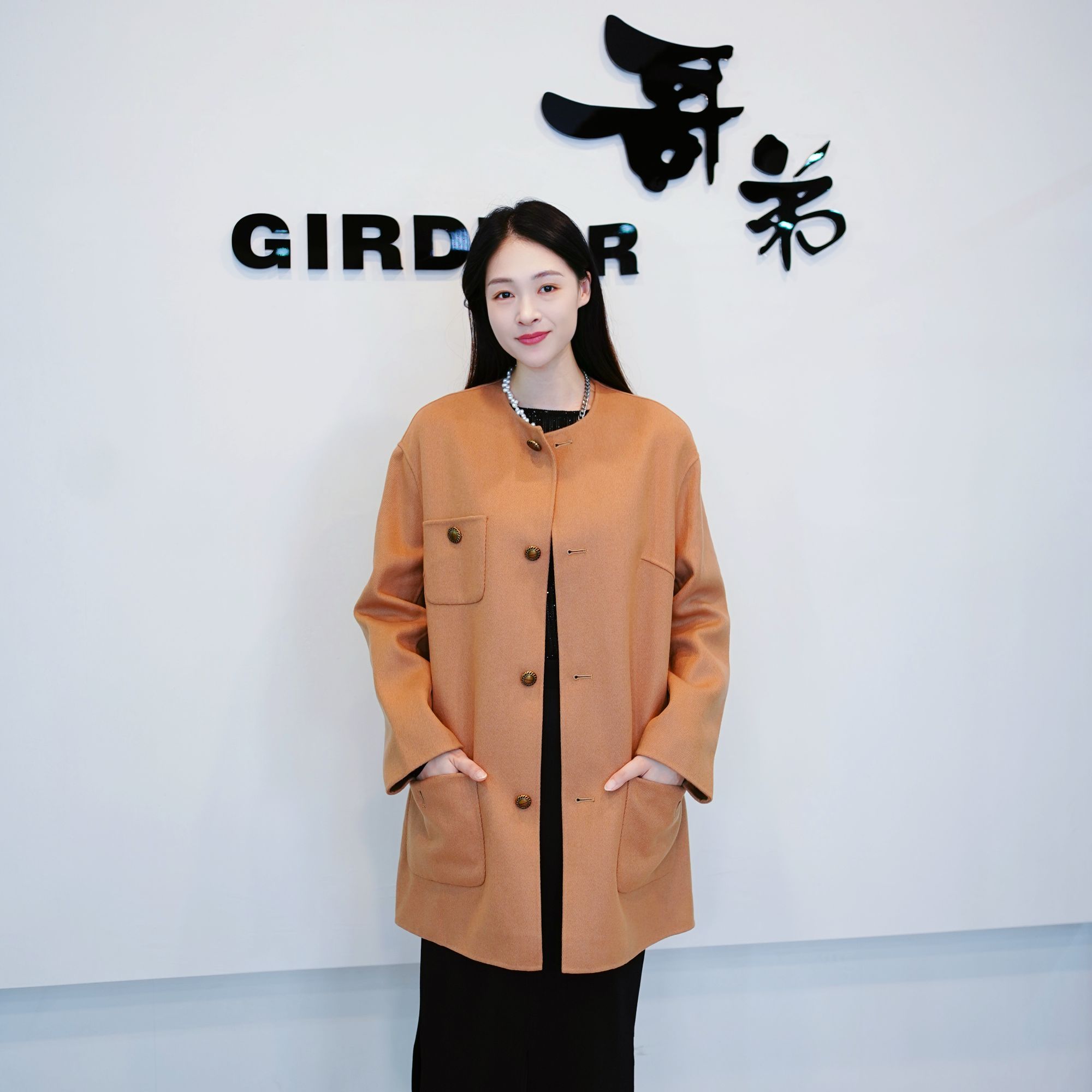 GIRDEAR/哥弟秋冬新款时尚宽松绵羊毛双面呢大衣外套女士1400725