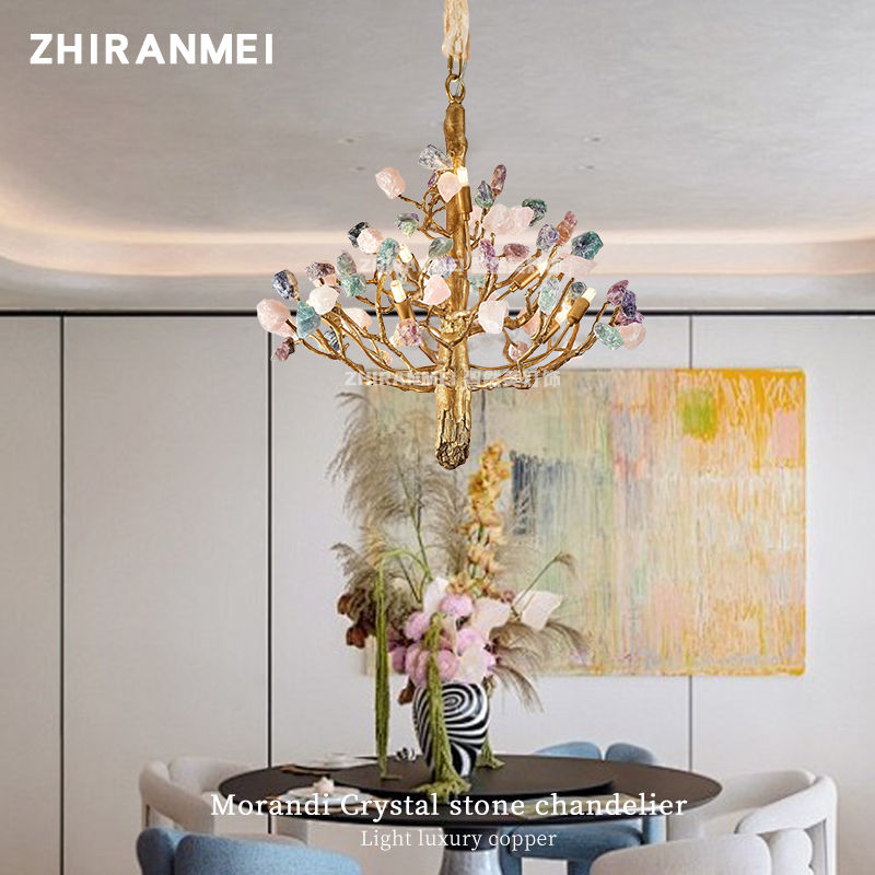 水晶客厅餐厅卧室创意个性艺术设计师款树枝天然原石水晶全铜奢华