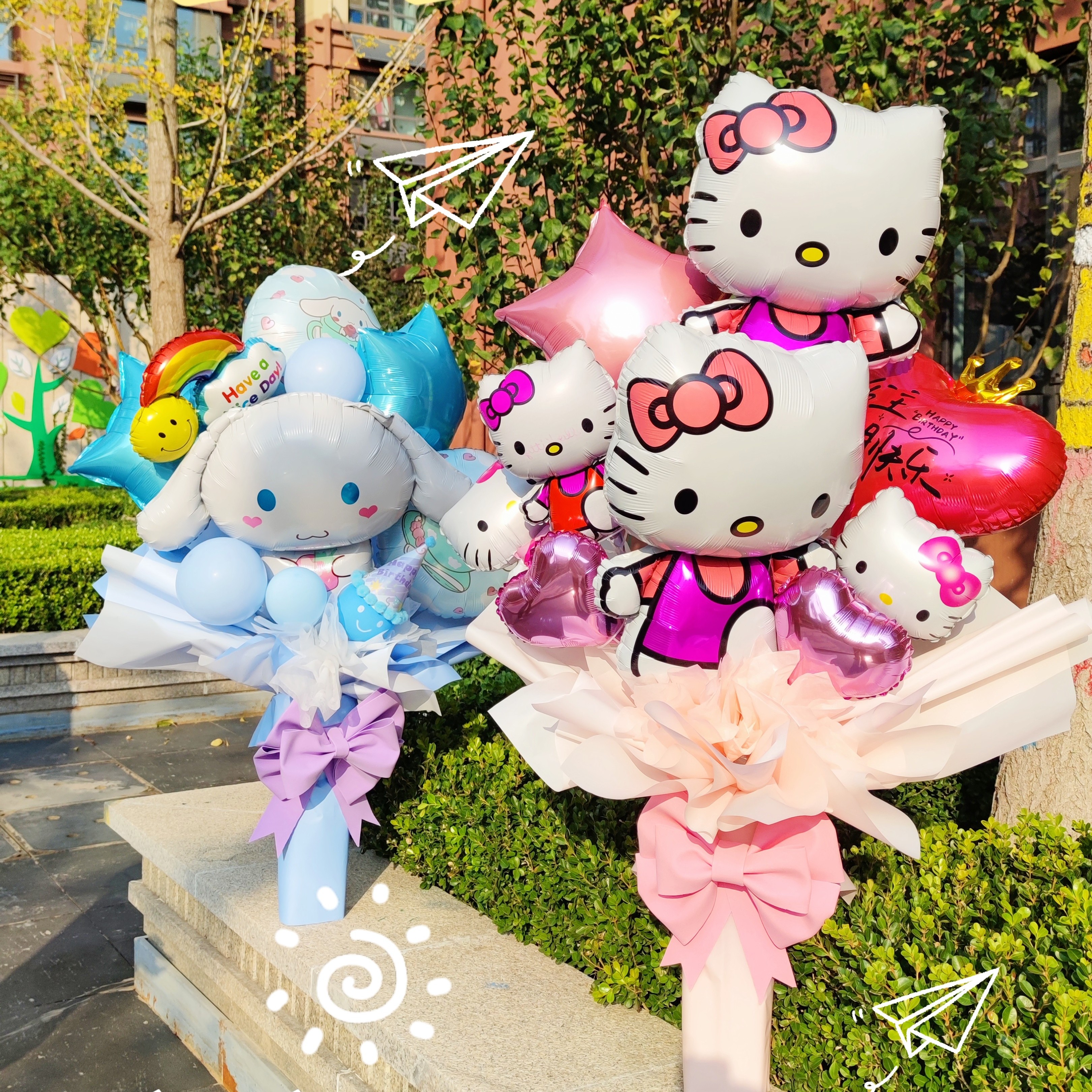 惊喜生日礼物巨型hello kitty气球花束造型独特款式新颖免费配送到家