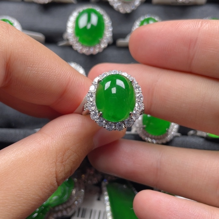 翡翠戒指银S925镶嵌戒指