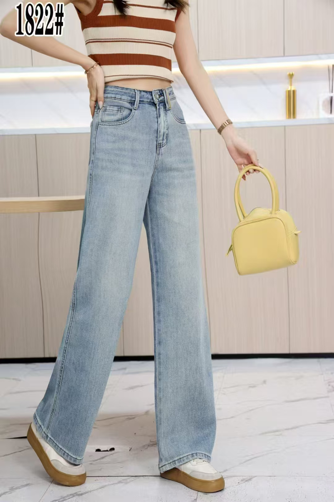 2025高腰显瘦牛仔裤宽松直筒设计时尚休闲阔腿裤