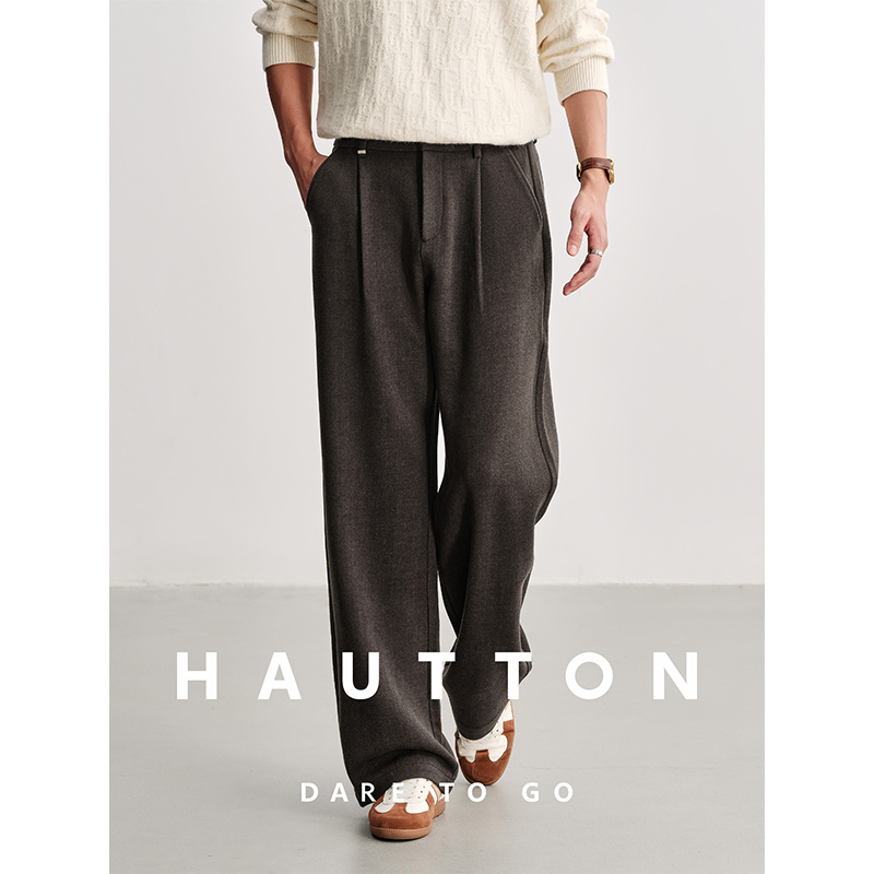 皓顿重磅花纱阳离子保暖老钱风休闲西裤男冬季直筒长裤973XX5186