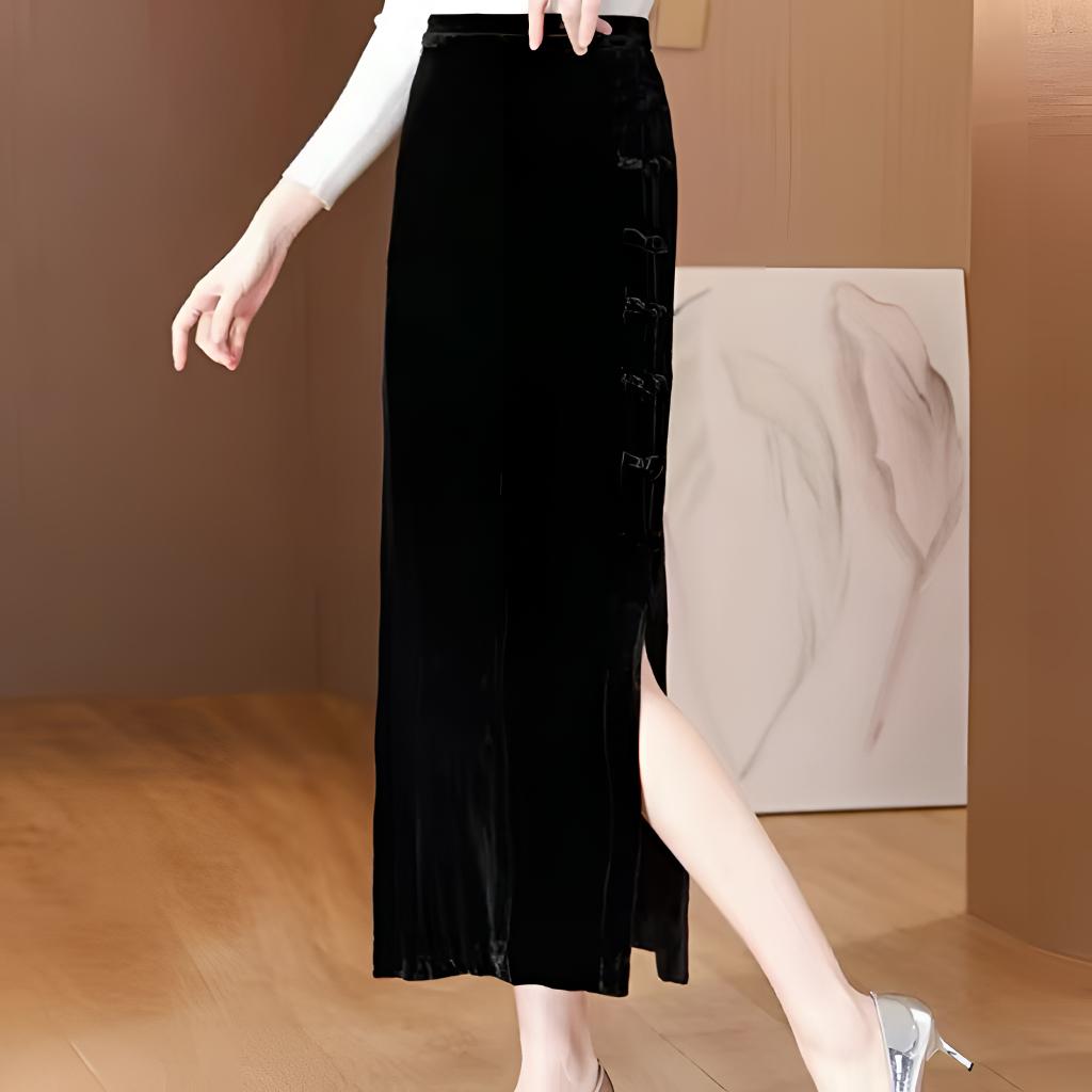  988 盘扣显瘦加厚款中老年妈妈半身裙