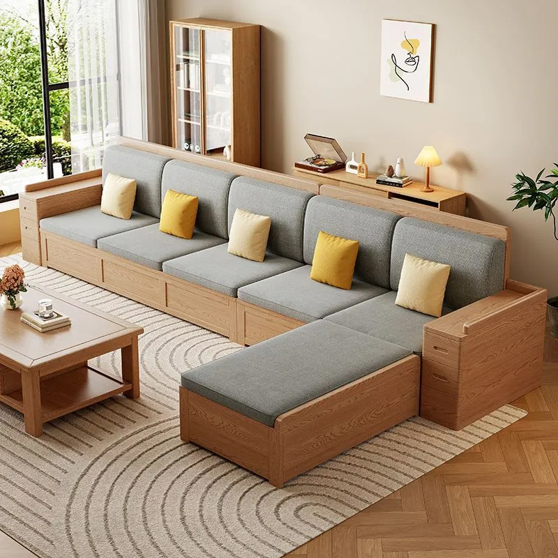 【白蜡木储物款】居然之家北欧实木沙发客厅冬夏两用原木色储物沙发