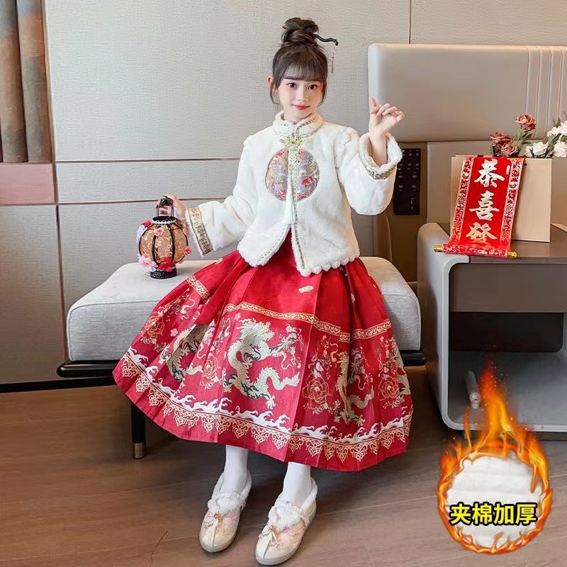 清版【龙凤呈祥】汉服女童冬款加厚儿童古风古装女宝拜年服唐装2025