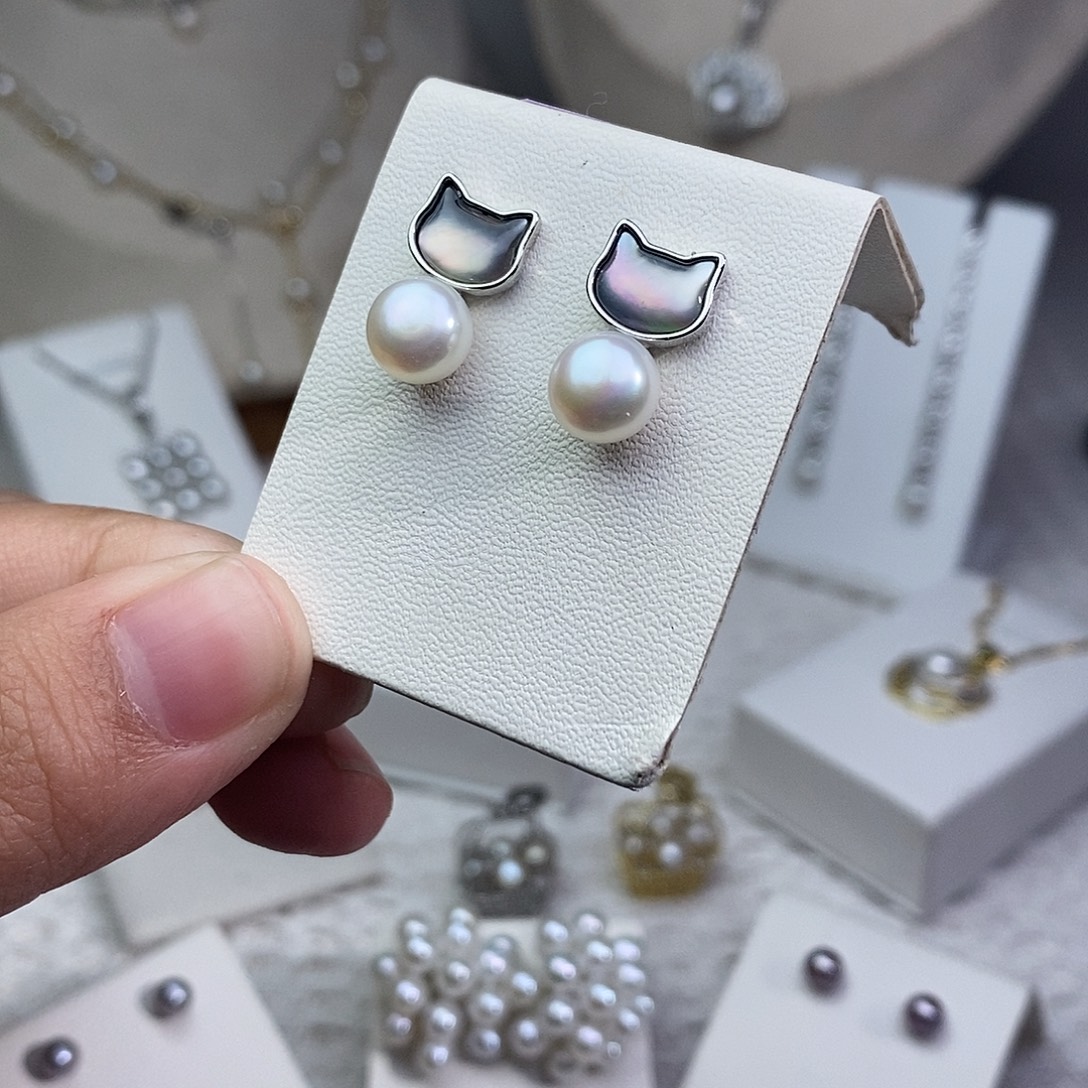 银S925镶嵌淡水珍珠耳饰