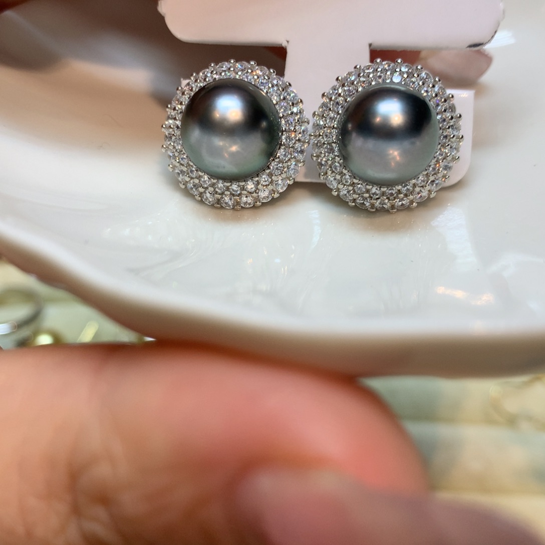 海水珍珠耳饰银S925镶嵌