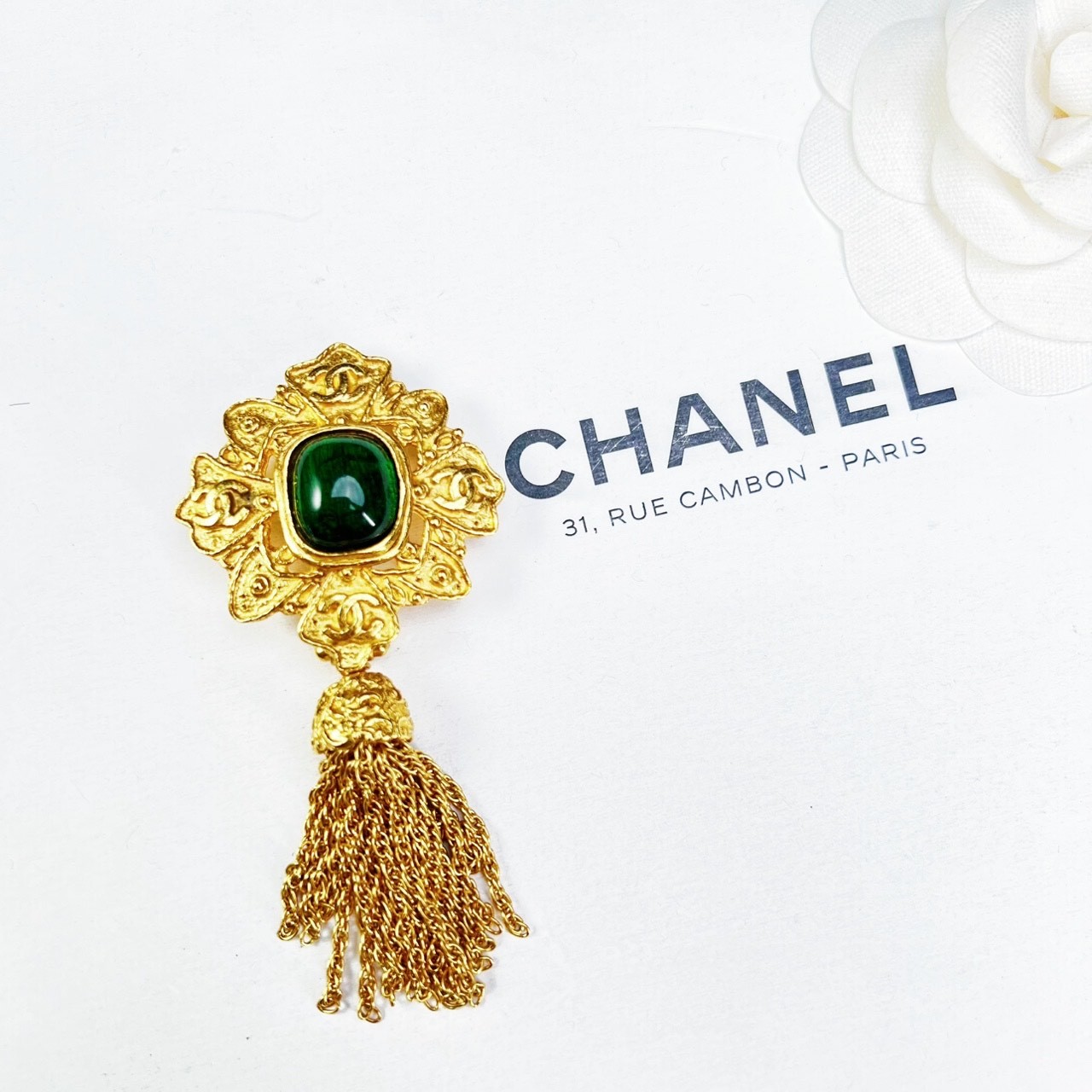 95新 Chanel/香奈儿 柚礼中古/香奈儿葡萄藤绿琉璃胸针CQ508028