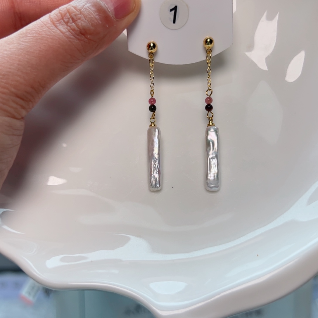 淡水珍珠耳饰银S925镀金镶嵌