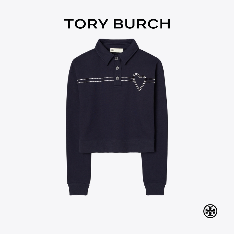 【礼遇】TORY BURCH 汤丽柏琦 棉质心形装饰长袖POLO衫 166444