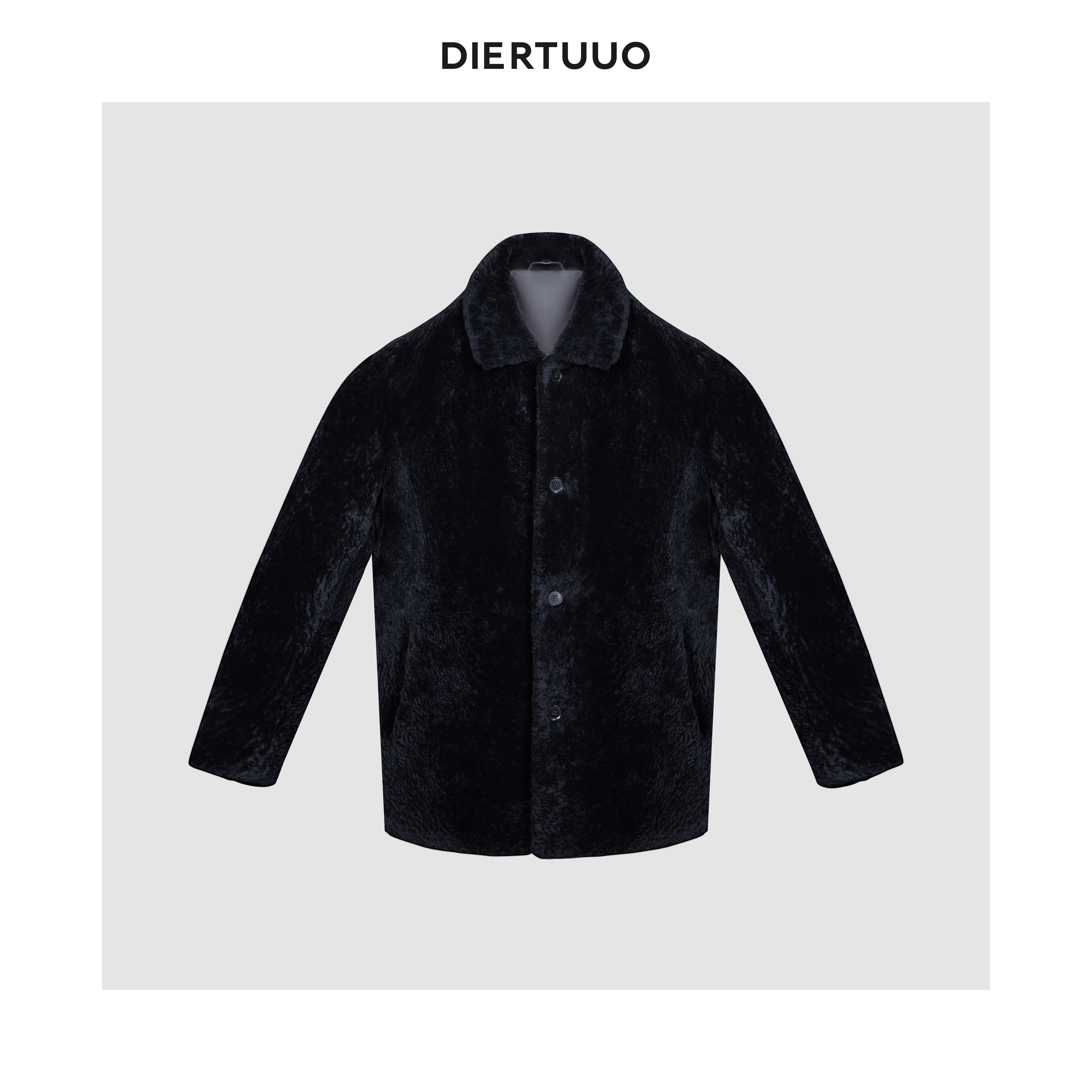 DIERTUUO迪途-68067男士冬季经典时尚百搭加厚保暖黑色羊毛皮衣