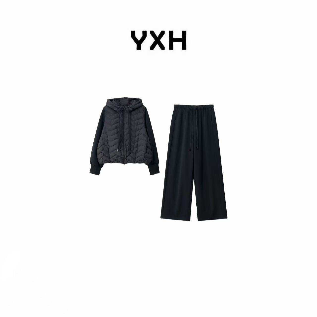 JZ【匈牙利95鹅绒黑海加绒套装】白鹅绒波浪绗线保暖套装JZ77299