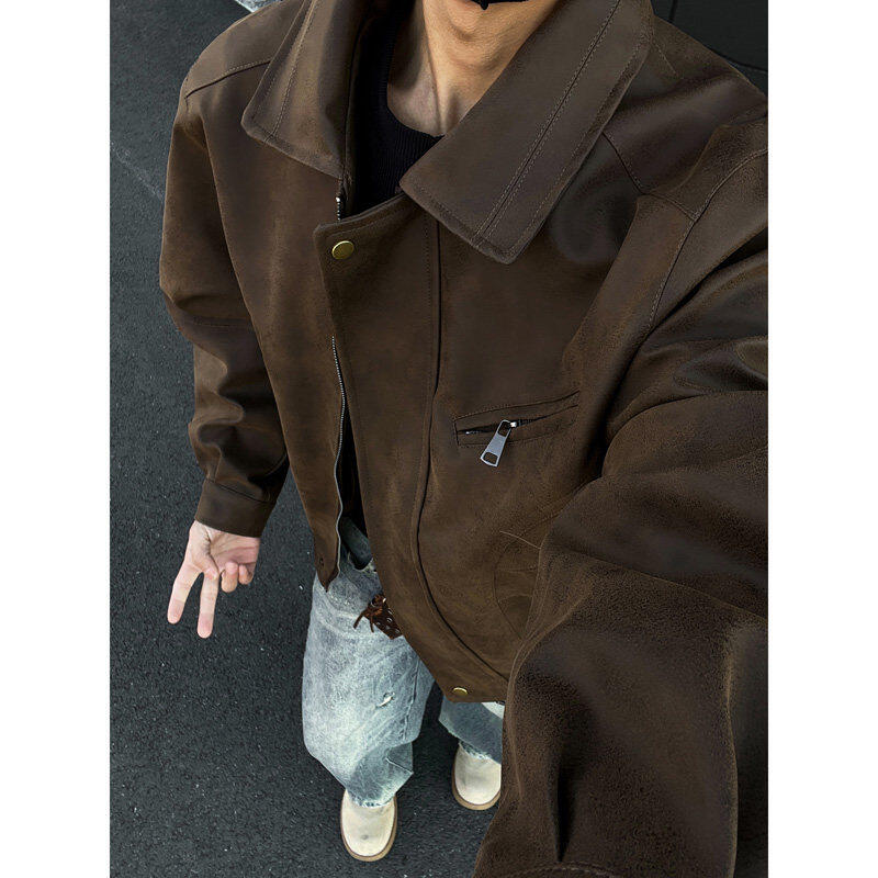 高阶美式复古美拉德做旧翻领夹克