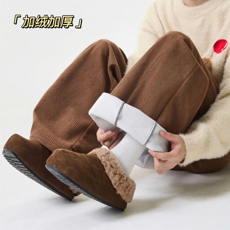 美式冬季拼接加绒灯芯绒休闲裤男生直筒时尚加厚保暖休闲长裤