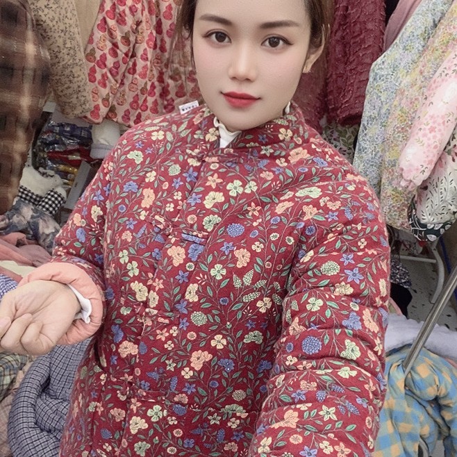 碎花磨毛棉花棉袄女士盘扣棉袄