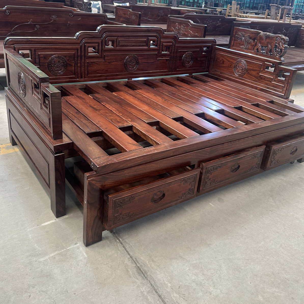 国色天香大象推拉罗汉床带抽屉款排骨架款