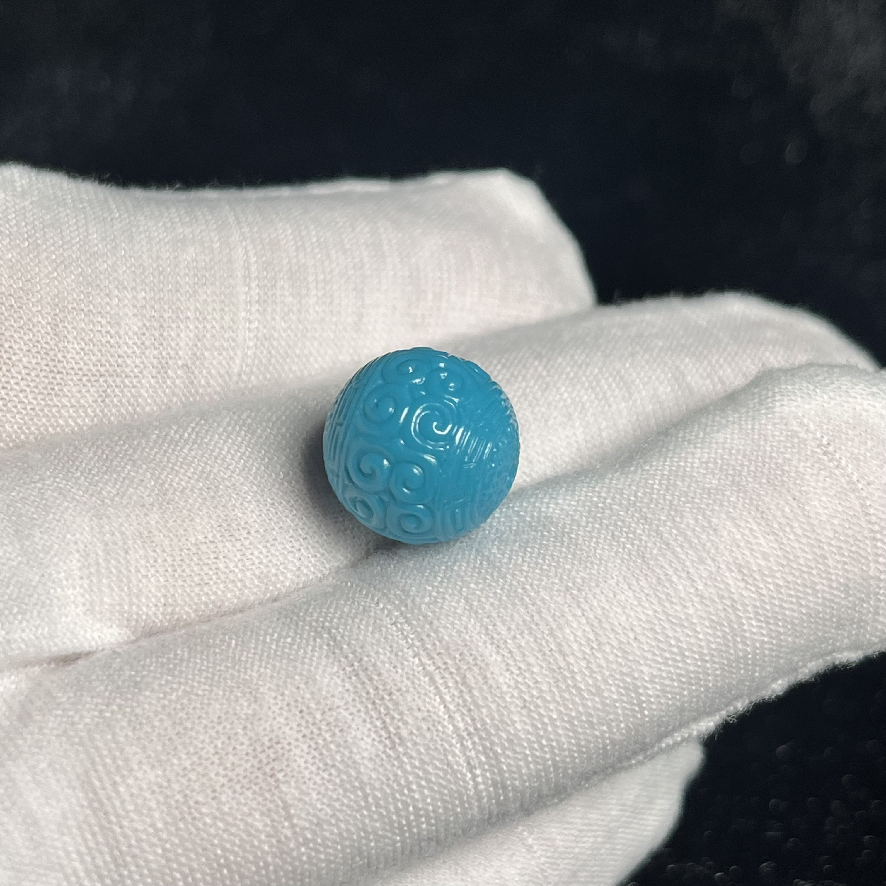 云盖寺料精品回纹珠暴力蓝绿松石圆珠（12.8mm）