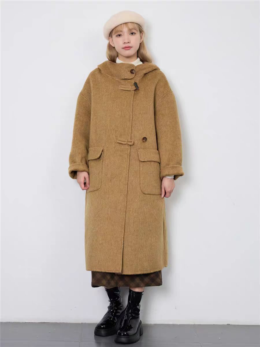 航邦祺韩系高级设计感牛角扣连帽羊毛大衣BQK2439/ck