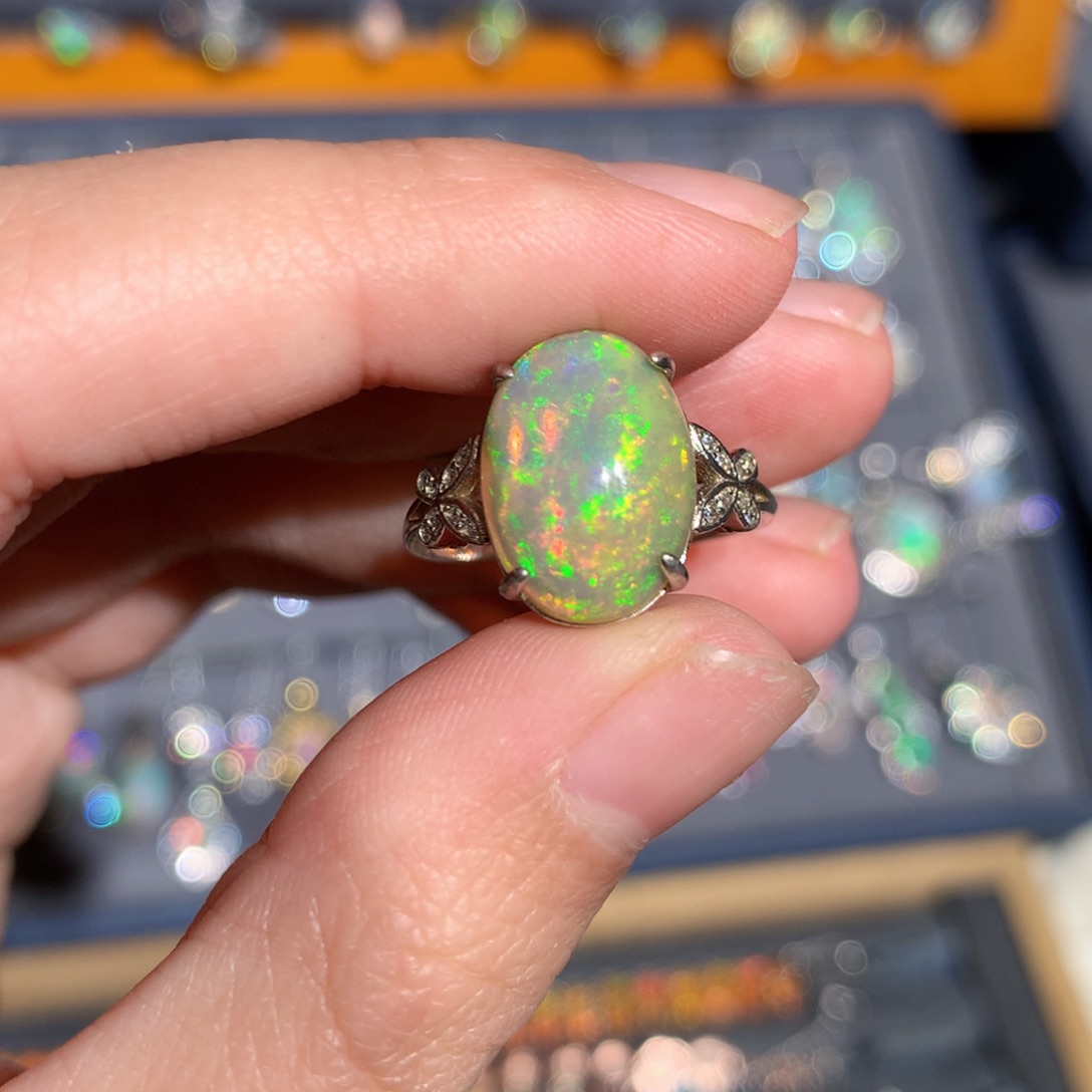 银S925镶嵌欧泊欧泊戒指y